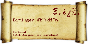 Biringer Ödön névjegykártya