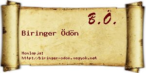 Biringer Ödön névjegykártya